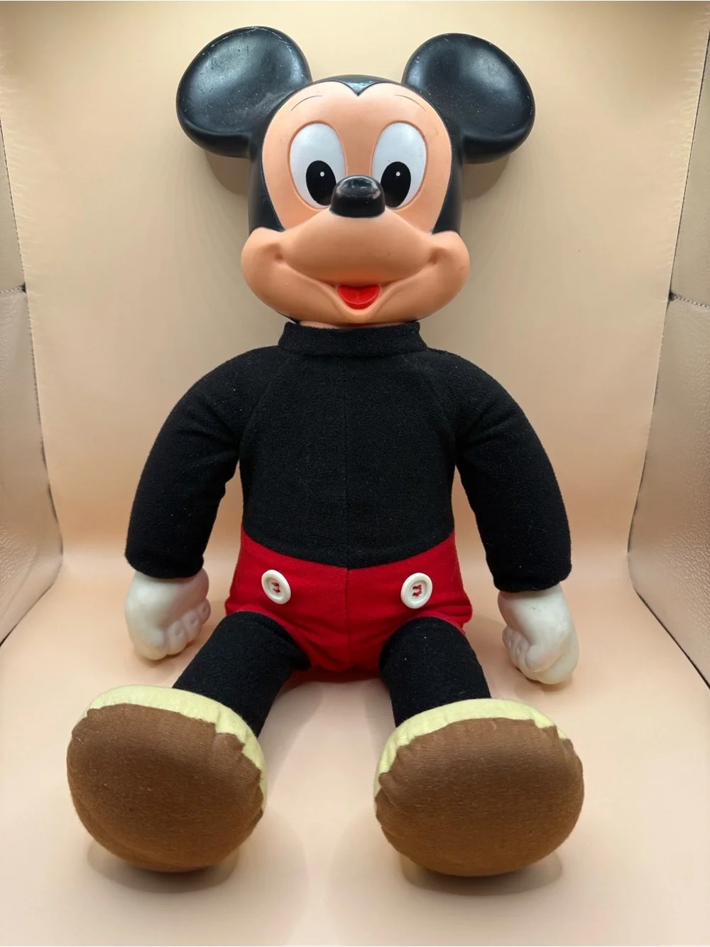 Vintage Hasbro Marching Mickey Mouse Plush Vinyl Head Hong Kong Disney 1970s